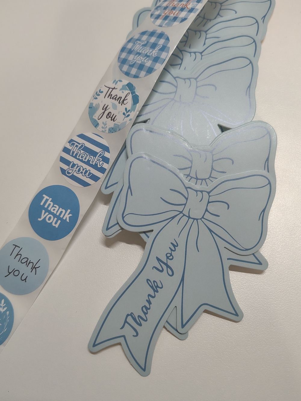 50 Thank You Blue Ribbon Cards and Stickers